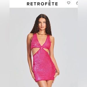 Retrofete Crystal Sequin Crochet Dress in “Hyper Pink”